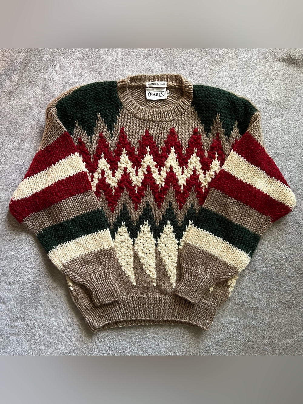 Katies Vintage Hand Knit Geometric Chunky Knit Sweater Size 14